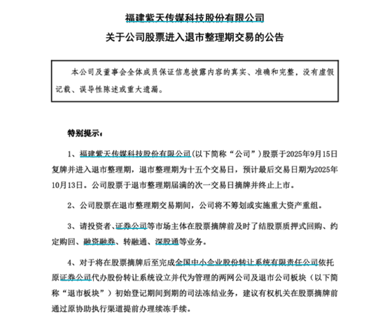 300280，明起复牌！进入退市整理期